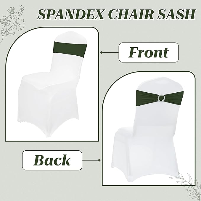 VDS - Olive | Spandex Chair Sashes Bows | 10 PCS | Stretch Elastic Banquet Universal Folding Chair Band Tie with Silver Buckle Slider for Wedding Party Conference Celebration Event Decoration