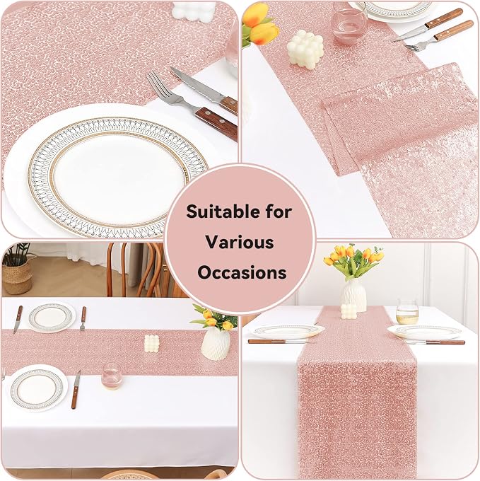 Sugargirl 10 Packs 12 x 72 inches Sequin Table Runner, Glitter Rose Gold Table Runner for Birthday Party Supplies Wedding Holiday Celebration Event Decorations