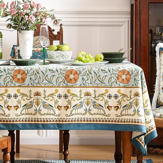 patdrea Vintage French Linen Tablecloth,Square,67"x67"-Wensel | Italian Provencal Table Cloth for Square Table,Colorful Floral Patterned,Dining Room Tea Party Thanksgiving Decor