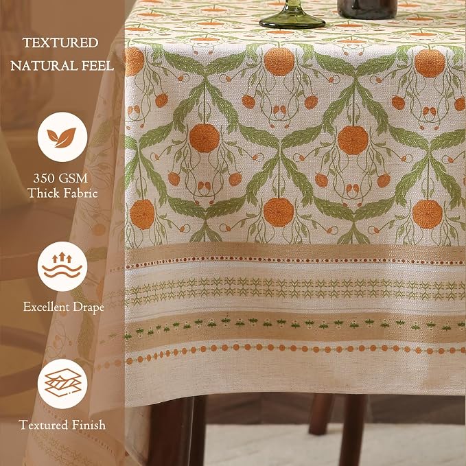 Block Print Thick Linen Table Cloth Square Tables, Waterproof Wipeable Decorative Table Cover for Dining Kitchen Indoor Outdoor, 55" x 55", 2-4 Seats