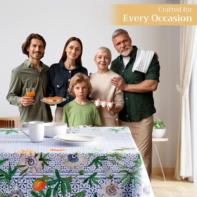 Maison d' Hermine Table Cloth Rectangle Table 100% Cotton 70 x 120 Inches Tablecloth Reusable Decorative for Dining Kitchen Room Farmhouse Party Home Hotel Restaurant Spring Summer - Passiflora