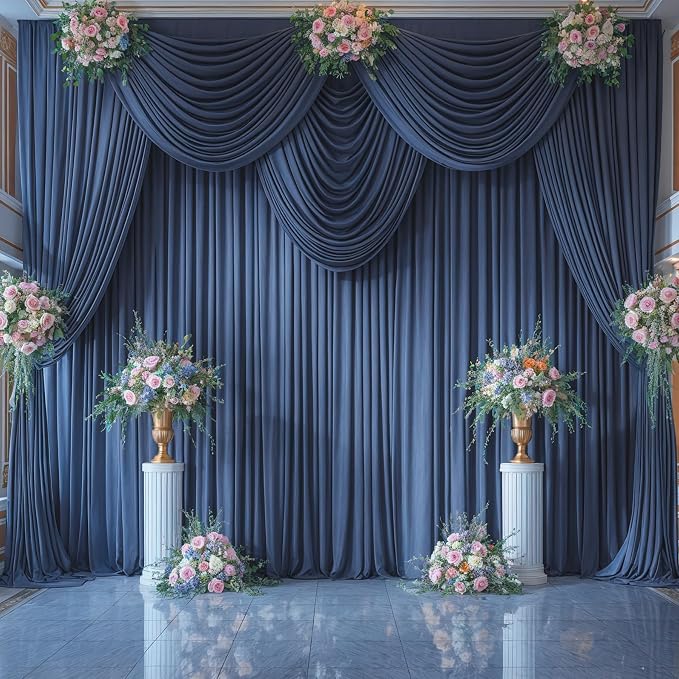 6 Panels Navy Blue Backdrop Curtains for Wedding Party Wrinkle Free Backdrops Curtain Drapes Fabric Decorations Photo Back Drop Cloth for Baby Shower Photography Stage Reception 30ft(W) x 12ft(H)