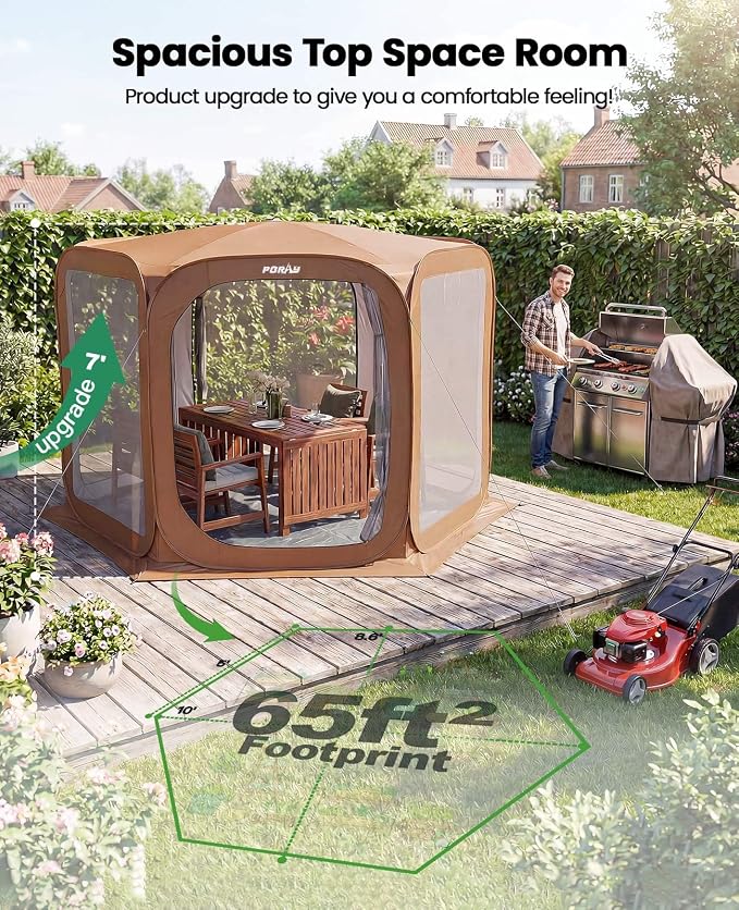 Porayhut Pop up Screen House Tent Sun Shelter with Breathable Mesh Doors,Portable Camping Tent with Detachable Waterproof Floor,10x10FT Screen Canopy Outdoor for Family Friends Party in Backyard,Park