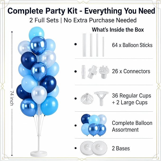 Hiins Balloon Column Kit Set of 2 With Balloons Included - with Base, and Pole,Balloon Tower Backdrop Decoration for Wedding, Baby Shower, Birthday Party, or Bachelorette Parties (Pearl Blue)
