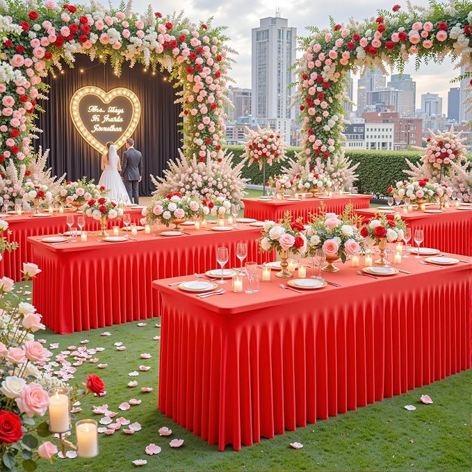 gogoparti 2 Pack Spandex Red Fitted Table Cloth for 6ft Rectangle Tables Red Stretch Tablecloth Table Covers Skirt Banquet Wrinkle Free Tablecloths for Parties Wedding
