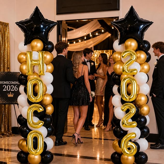 2 Sets Homecoming 2026 Balloon Column Stand Party Decorations Kits with Balloons Class of 2026 Hoco Balloon Tower Stand Kit for Homecoming Prom Party Photo Booth Props Backdrop Decor Party Supplies