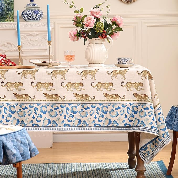 patdrea Vintage Leopard Print Linen Tablecloth,Square,67"x67"-from | Fench Elegant Table Cloth for Square Table,Animal Patterned,Dining Room Kitchen Tea Party Decoration,Durable