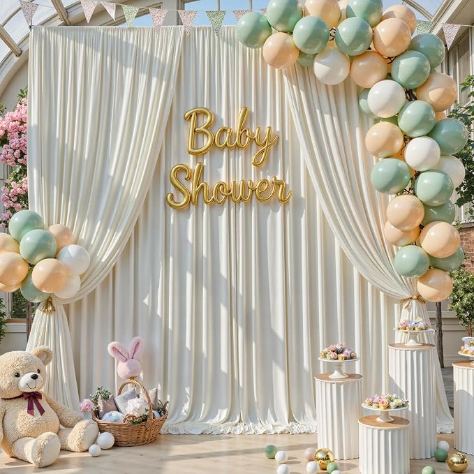 30ftx15ft Ivory Backdrop Curtains for Parties, 6 Panels 5x15FT Wrinkle Free Long Silky Polyester Ivory Photo Backdrop Drapes Back Drop Cloth for Wedding Birthday Photography Background Decor