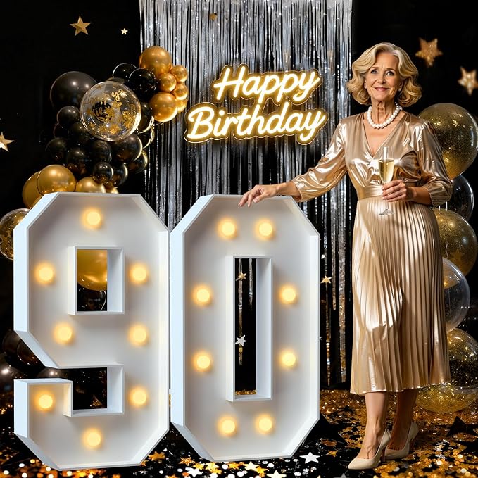 3FT Marquee Numbers 90, Large Light Up Numbers for 90th Birthday Decorations Big DIY Mosaic Number 90 Birthday Party Backdrop for Women and Men Anniversary Decor Pre-Cut Foam Board Kit