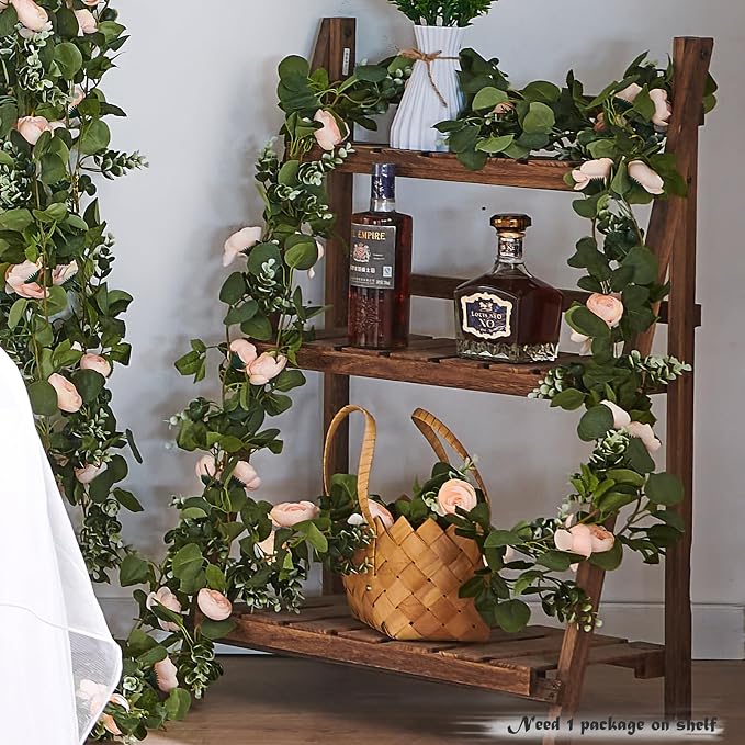 PONKING Flower Garland Artificial Rose Vine Flowers Hanging Fake Roses Vines for Wedding Birthday Party Valentines Christmas Room Wall Arch Decor, 2 Off White Floral Garland Decorations