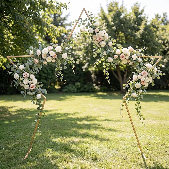 Silipull Star Gaint 8 ft Arch Backdrop Stand Kit Easy Assembly Metal Frame for Wedding Ceremony Entrance, Bridal Photo Booth, Birthday Baby Shower Decor Graduation Dance Photo Walls
