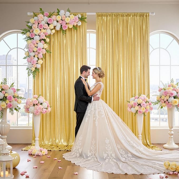 20x10FT Gold Sequin Backdrop Curtain for Party - 4 Panels 5x10FT Wrinkle-Free Shimmer Drapes for Birthday, Wedding, Christmas, Decorations & Photography