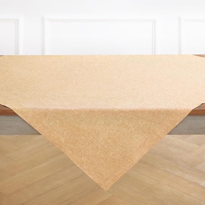 Solino Home Linen Cloth Tablecloth 52 x 52 Inch - 100% Pure Linen Golden Nugget Square Tablecloth - Athena, Machine Washable Table Throw for Summer