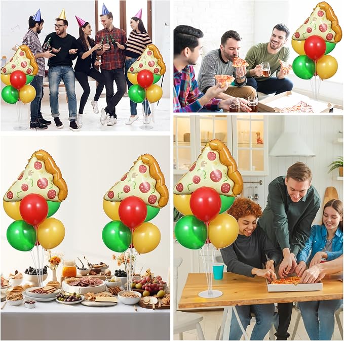 Pizzas Party Balloons Stand Kit 2 Sets with 2 Pizzas Slice Foil Balloons Pizza Themed Birthday Balloon Centerpiece for Tables for Picnic Pizza Party Supplies Baby Shower Picnic Themed Decorations
