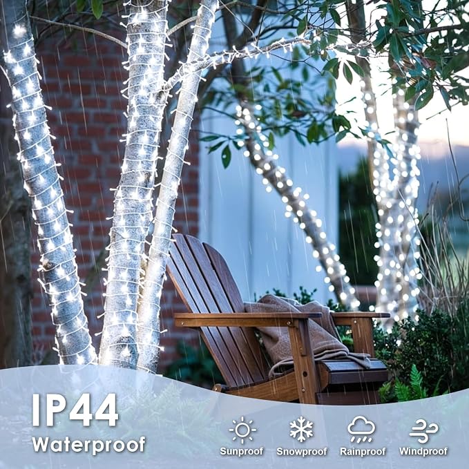 QITONG 2 Pack Battery Operated String Lights, Each 33ft 100 LED White Christmas Lights Outdoor Waterproof, 8 Modes Clear Wire Twinkle Fairy Lights Indoor with Remote