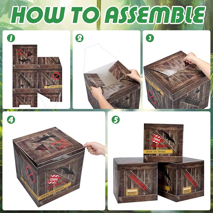 Bucherry 6 Pcs Dinosaur Party Decorations 12 x 12 x 12 Inch Dinosaur Theme Boxes Decor Boxes Table Centerpieces for Dino Birthday Party Supplies Baby Shower Decorations (Dark Brown)