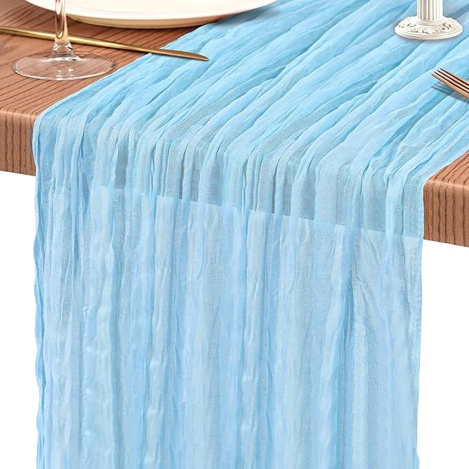 30 Pack Cheesecloth Table Runner 10FT Baby Blue Table Runner Light Blue Boho Gauze Cheese Cloth Table Runners Long Rustic Sheer Table Decorations for Wedding Party Baby Bridal Shower Birthday Holiday