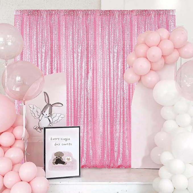 Sugargirl Matte Pink Sequin Backdrop Curtain 6 Panels 2FTx8FT Glitter Matte Pink Background Drapes Sparkle Photography Backdrop for Party Wedding Birthday Wall Decoration