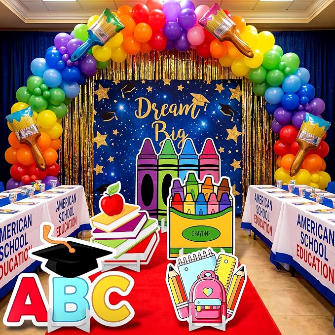Honoson 5 Pcs Large 32" Back to School Decorations Cardboard Cutouts Standup, Preschool Kindergarten Crayon ABC Alphabet Pencil Backdrop Photo Prop Party Yard Sign for First Day of School Classroom