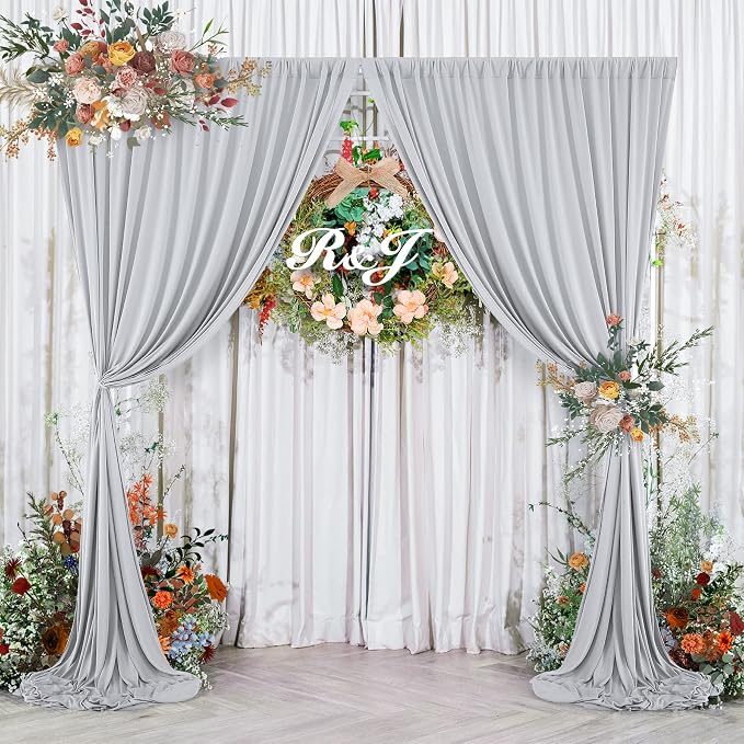 20ft×8ft Wrinkle Free Silver Grey Backdrop Curtains for Parties Wedding, 4 Panels 5×8ft Thick&Silky Polyester Silver Photo Backdrop Drapes Curtain for Birthday Baby Shower Photography Baptism