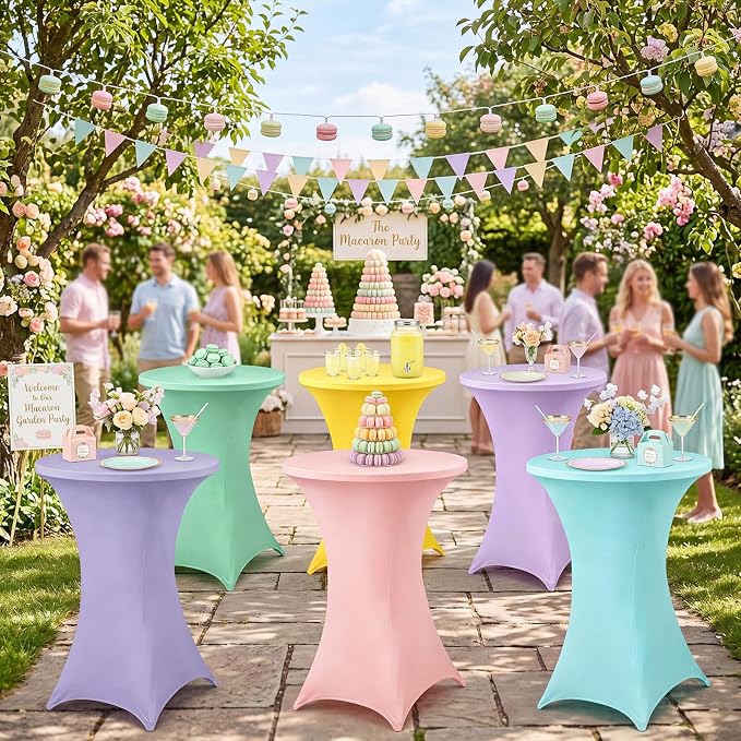 Mindsoft 6 Pcs 32x43 Pastel Stretch Cocktail Table Covers Spandex Tablecloth for Round Tables, High Top Table Cover Bridal Wedding Birthday Party Baby Shower Decoration Outdoor (Macaron Colors)