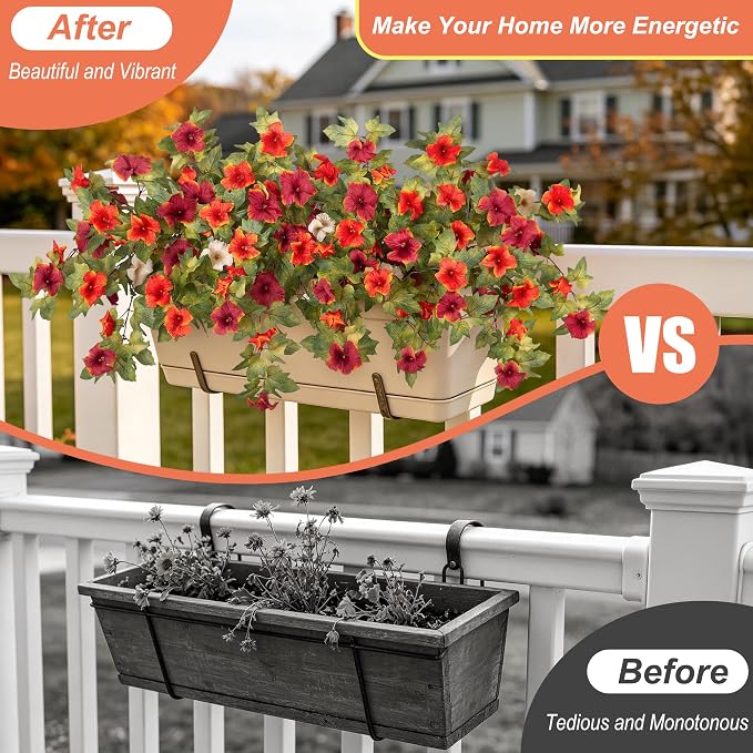 Ammyoo Artificial Fall Flowers Fake Petunias Plants for Outdoor Decoration | 4 Pcs UV Resistant Faux Silk Flowers No Fade Floral for Autumn Garden Balcony Yard Porch Realistic Indoor Decor No watering