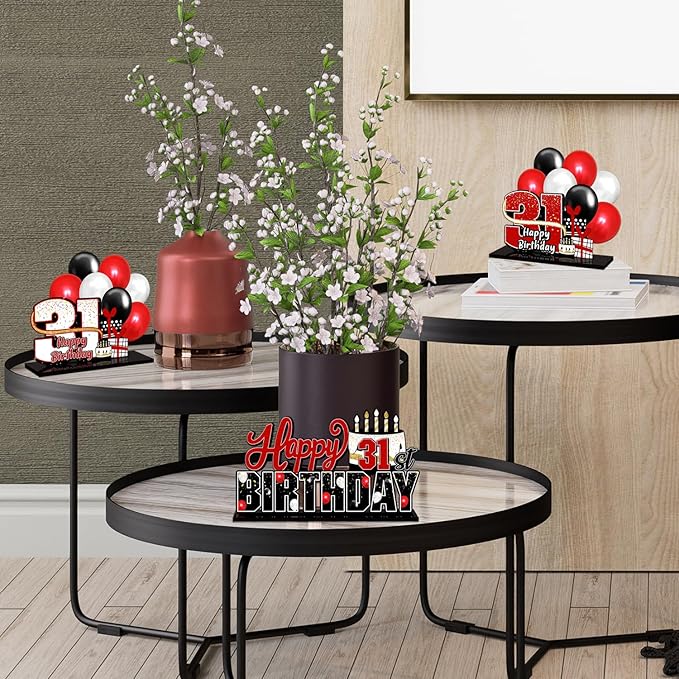 LINGTEER Happy 31st Birthday Red Acrylic Table Topper Centerpieces Set - Cheers to 31 Years Old Birthday 31st Bday Party Gift Decorations.