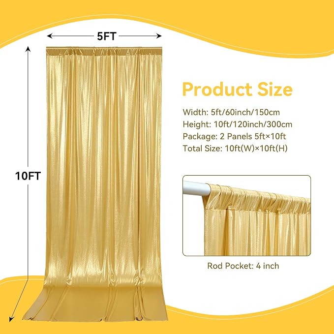 10x10 ft Wrinkle Free Gold Sequin Backdrop Curtain for Parties,Thick Not Fall-Off Glitter Wedding Backdrop Drapes,2 Panels 5x10ft Shimmer Photo Back Drop Cloth for Graduation Photography Background