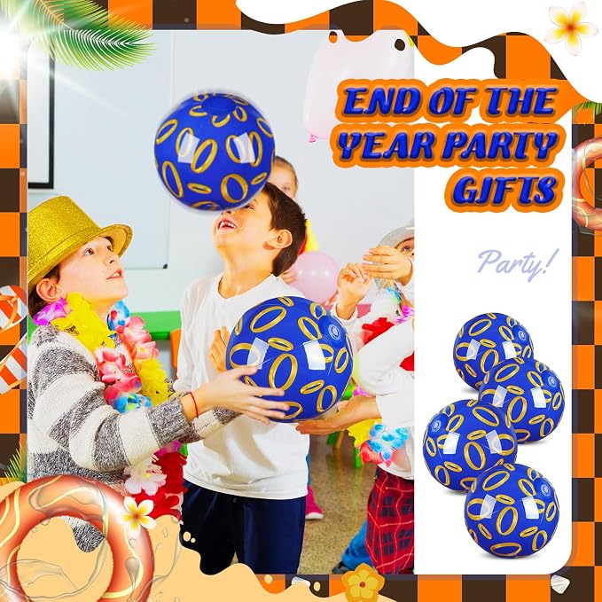 Leyndo 6 Pack Blue and Golden Rings Themed Beach Ball for Kids 7.87" Bulk for Summer Pool and Beach Game Gifts and Birthday Party Supplies and End of The Year Class Party Decoration Favors