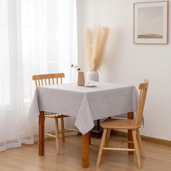 Hiasan Faux Linen Square Tablecloth - Wrinkle and Stain Resistant Washable Table Cloth for Kitchen Dining Room Holiday Table Cover for Party Dinner, Stone, 60 x 60 Inch