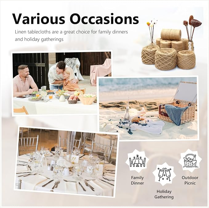 Linen World Linen Tablecloth,100% Pure Linen Cream Tablecloth 55" x 55" Inch,Washable Square Tablecloth for Dining,Outdoor,Weddings and Restaurants,Decorative Thanksgiving Christmas,Jacquard Weave