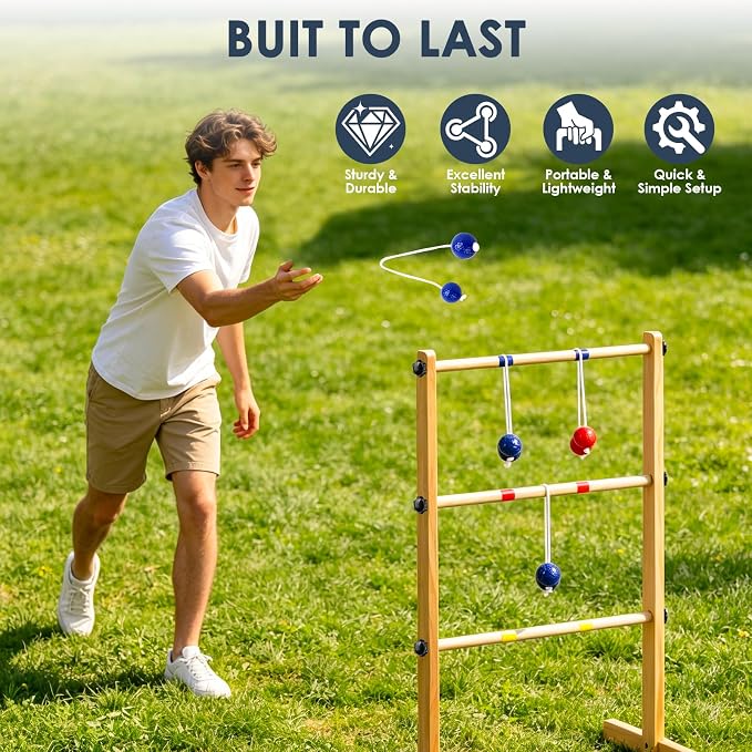 Ladder Ball Set with 2 Ladders 6 Bolas and Scoreboard Lawn Game Ladder Toss Outdoor Ladder Toss Game Set Wood Ladder Ball Set