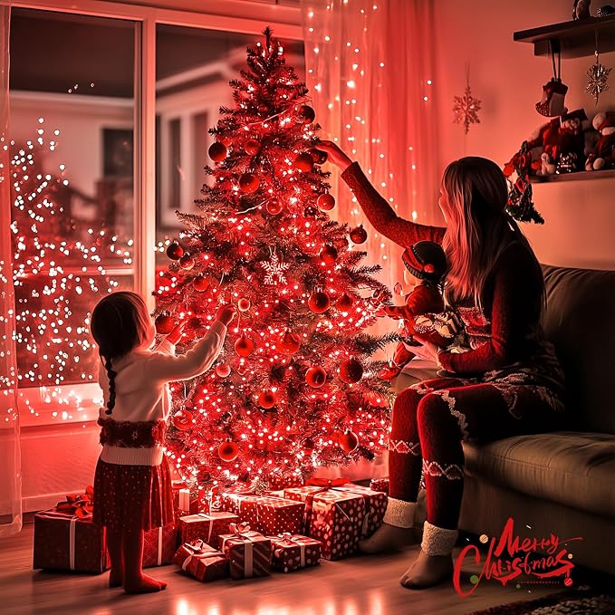 JMEXSUSS 400 LED Red Christmas Lights Indoor Outdoor, 132ft String Lights Plug in with Remote, 8 Modes Twinkle Fairy Light for Tree Room Bedroom Fireplace Patio Party Christmas Decor