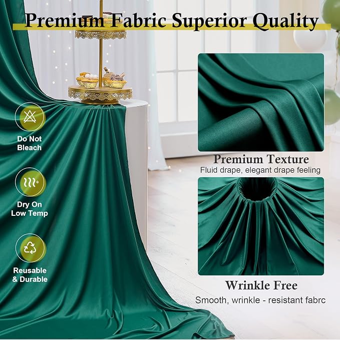20ft x 12ft Wrinkle Free Hunter Green Backdrop Curtains for Parties, Silky Photo Backdrop Drapes 12FT Long Back Drop Cloth for Wedding Birthday Photography Background Decor