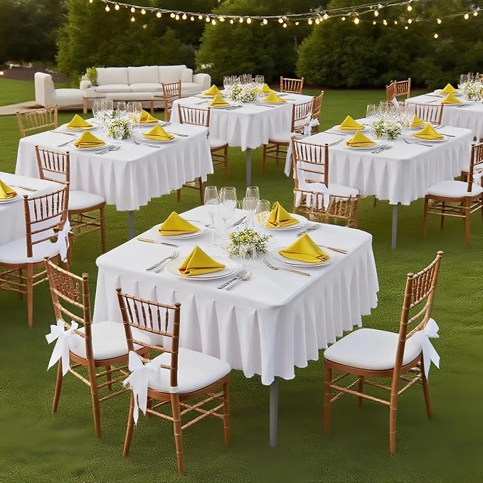 Wish Care 4 Pack White Spandex Tablecloths for 34x34 Inch Square Tables, Stretch Fitted Table Clothes with Pleated Ruffle Skirt for 34” Table, Wrinkle Free and Elastic, for Party Kitchen Home Dining