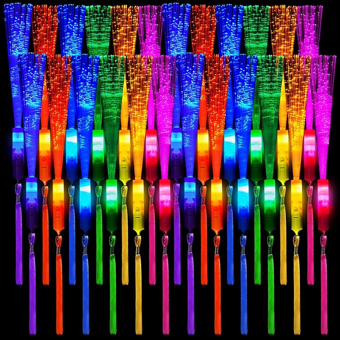 Lewtemi 60 Pack Fiber Optic Wand Glow Wand LED Light Up Sticks Bulk with 3 Flashing Models Flashing Sticks with Included Batteries for Wedding Birthday Mardi Gras Valentine Party Favor(Bright Colors)