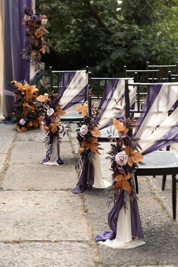 Ling's moment Fake Flowers Box, Faux Artificial Greenery Stems Foam Roses Gardenia Anthurium Silk Willow Eucalyptus Fabic Flower for Centerpieces Bouquet Vase, Black & Orange & Purple, Deluxe Combo