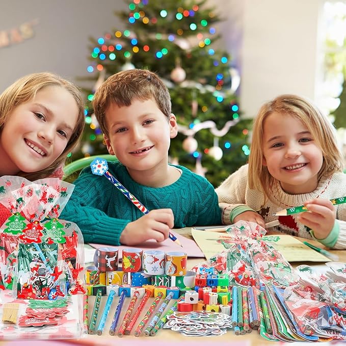 ANPHILE Christmas School Party Favors, 24 Pack Christmas Stationery Goodie Bags Xmas Bulk Classroom Gifts for Students Kids Holiday Gifts