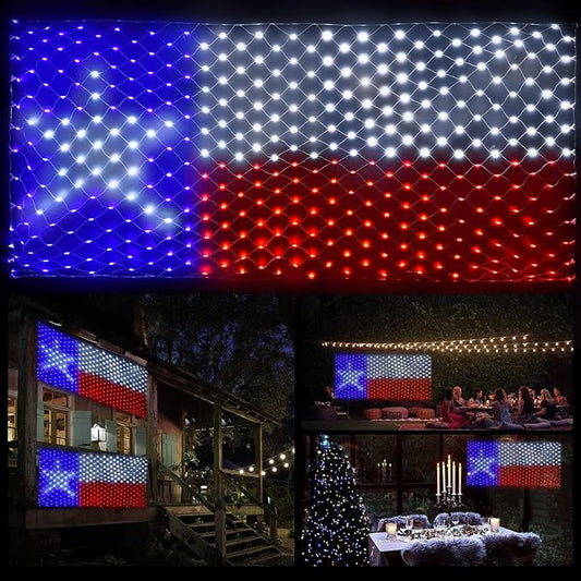 Leisure world Texas Flag Lights 384 Super Bright LED Lighted Texas Flags, Waterproof Net Lights Decoration for 250th Anniversary, Independence Day (July 4th), Memorial Day, Christmas & Holiday Party