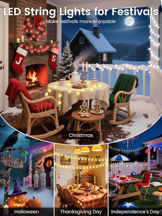 46ft 100LED Smart Color Changing Globe String Lights Indoor APP Control | Fairy Lights Plug in with Remote, Music Syn, Clear Wire Twinkle Light for Bedroom, Multicolor & Modes, Waterproof, Room Decor