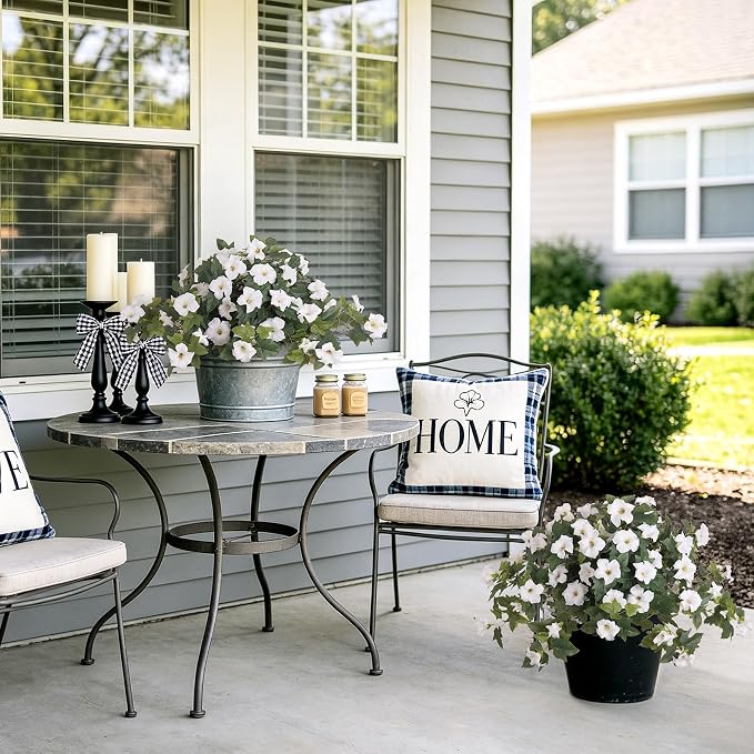 Ammyoo 2PCS Artificial Petunias Flowers Fake Plants for Outdoor Decoration | UV Resistant Faux Silk Flower No Fade for Outside Home Garden Balcony Yard Porch Window Box Realistic Indoor Decor(White)