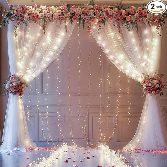 White Sheer Curtains with Lights String Tulle Curtain for Living Room Bedroom Parites Wedding Birthday Decorations 2 Panels 5ftｘ10ft