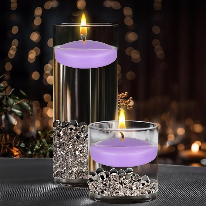 Mega Candles 4 pcs Unscented Lavender Floating Candles, Hand Poured Wax Candle 3 Inch Diameter, Home Décor, Wedding Receptions, Centerpieces, Occasions, Events, Festivities, Meditations, Spas