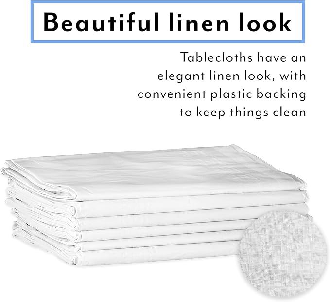 Upper Midland Products White Paper Table Cloths for Round Tables - 82” Octyround Paper Tablecloths with Plastic Backing Round Paper Table Cover (6-Pack)