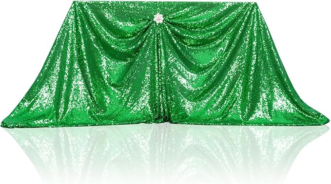 PartyDelight Green Sequin Tablecloth 60x102 Inch Rectangle Table Cloth Glitter for Party Baby Shower Christmas Decorations