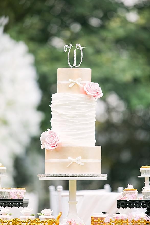 LOVENJOY Gift-Boxed 3.7" Rhinestone Letter W Cake Topper Initial