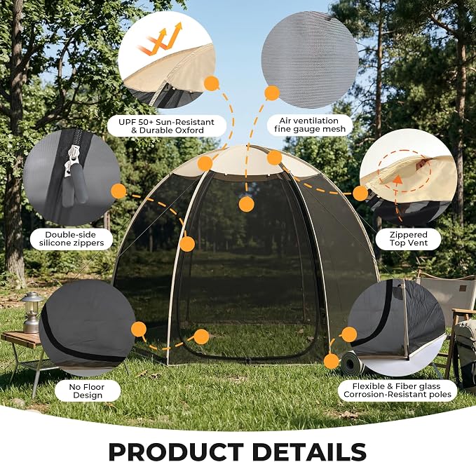 Alvantor® Screen House Mesh Tent, 10 x10 FT Pop Up Outdoor Gazebo with Sun Shade Mosquito Net for Backyard Garden, Beige