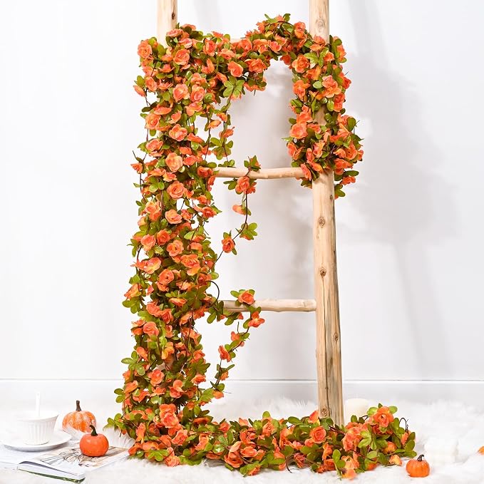 BLEUM CADE 2Pcs 16.4Ft Flowers Garland Artificial Rose Vines for Bedroom, Cute Fake Hanging Flower Vines Floral Garland Decorations for Wedding Party Wall Room Decor Aesthetic