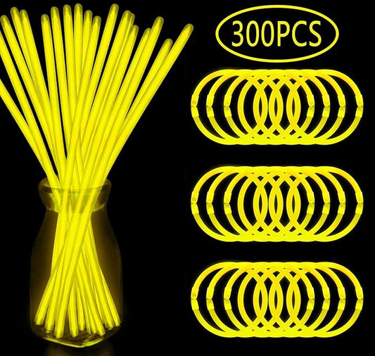 300 PCS Yellow Glow Sticks Bulk,Light Up Bracelets Necklaces with Connectors,Glow In The Dark Party Supplies,8" Glow Sticks Light Up Neon Party Favors for Mother’s Day Birthday Wedding Carnival