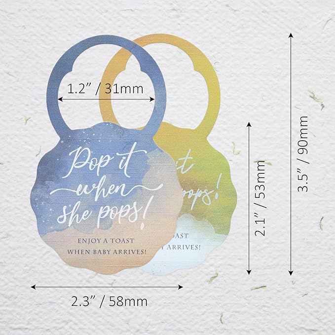 Summer-Ray 50pcs Pop it When She Pops Mini Champagne Baby Shower Tags Wine Bottle Tags in Watercolor Design (Golden Autumn)